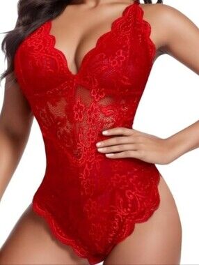 AVID LOVE Lace Teddy Red Bodysuit   Size Large